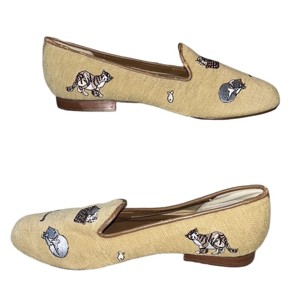 Storybook Knits Tan Embroidered Cats Cloth Loafers - 9.5 - Picture 3 of 13
